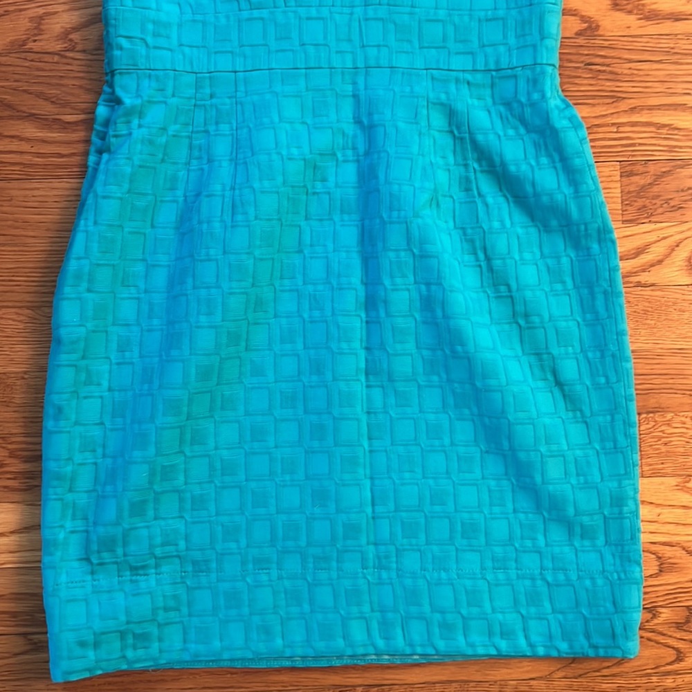 Taylor Ruffled Collar Teal Square Pattern Lined D… - image 5